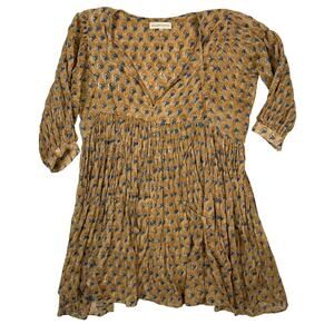 Daughters Of India Kyra Mini Dress Yellow Floral Boho Gauze Cotton XL